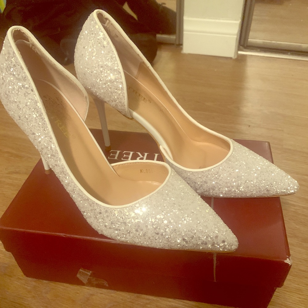 White glitter heels
